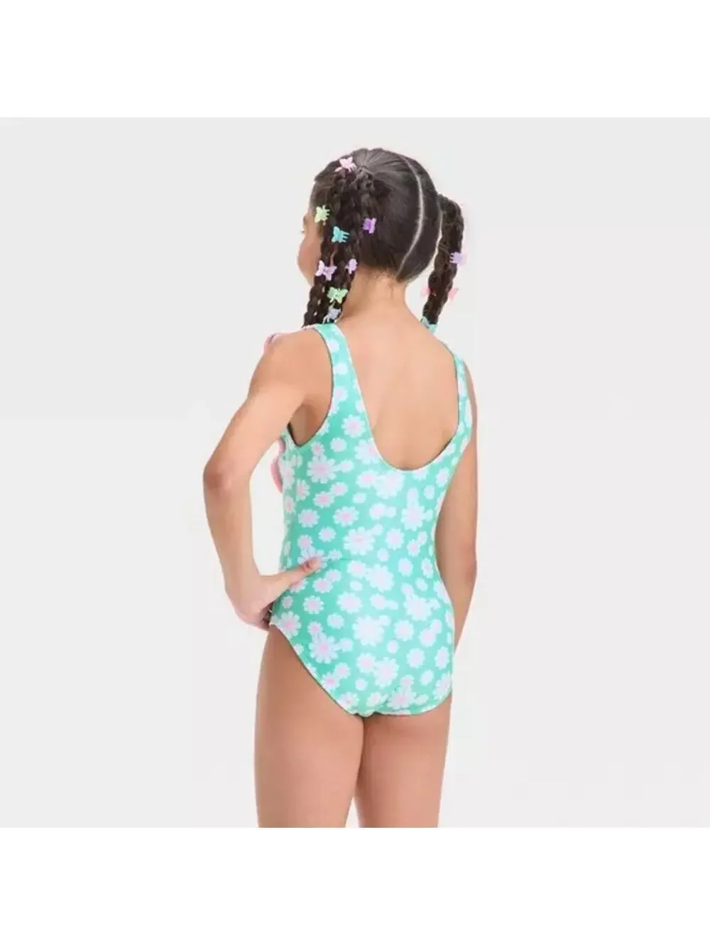 Cat & Jack NWT Girls' Endless Daisies Floral Printed One Piece Swimsuit M (8)